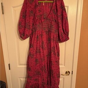 Free People Pink Floral Long Sleeve Dress